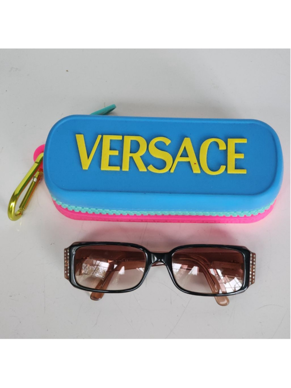 VERSACE Women's Brown Rectangle Tortoiseshell Sunglasses With Crystals
